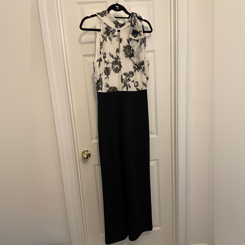 White House Black Market Black and White Floral Jumpsuit